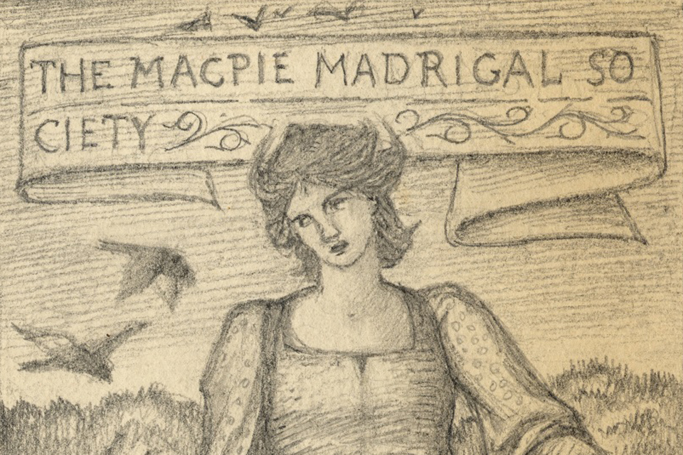 Detail from Edward Burne-Jones' Magpie Madrigal Society invitation artwork